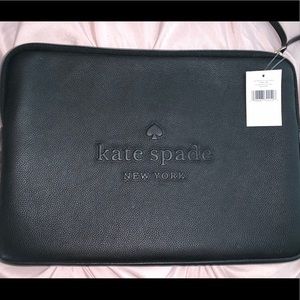 NWT Black Leather Kate Spade 15”  Laptop Sleeve